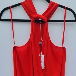 Naked Zebra Red-Orange Twist Halter V Neck Tank
